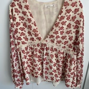 Tularosa cream long sleeve blouse with red flowers